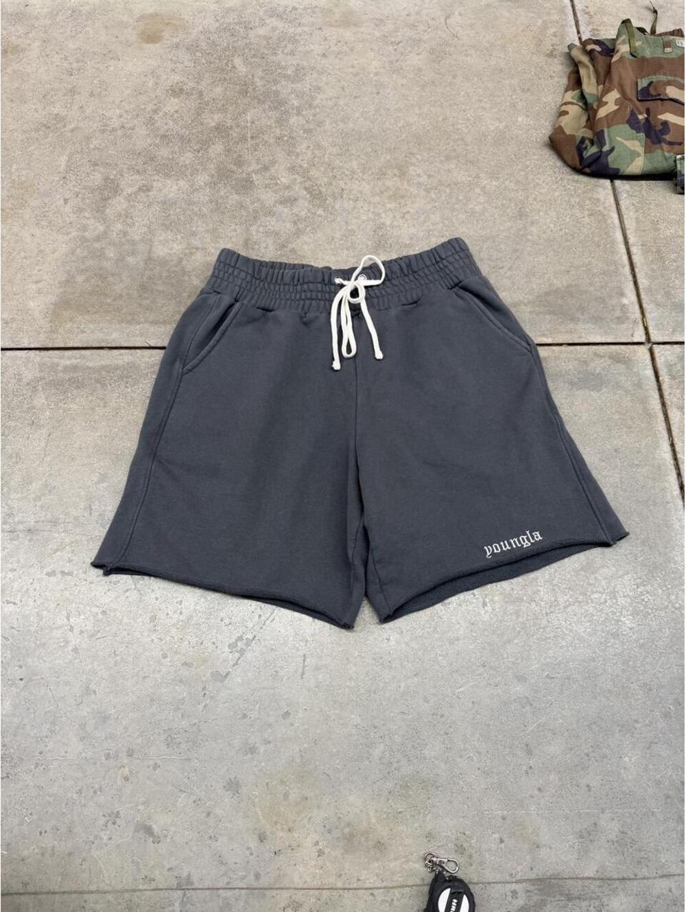 youngla grey and white sweat shorts size xl